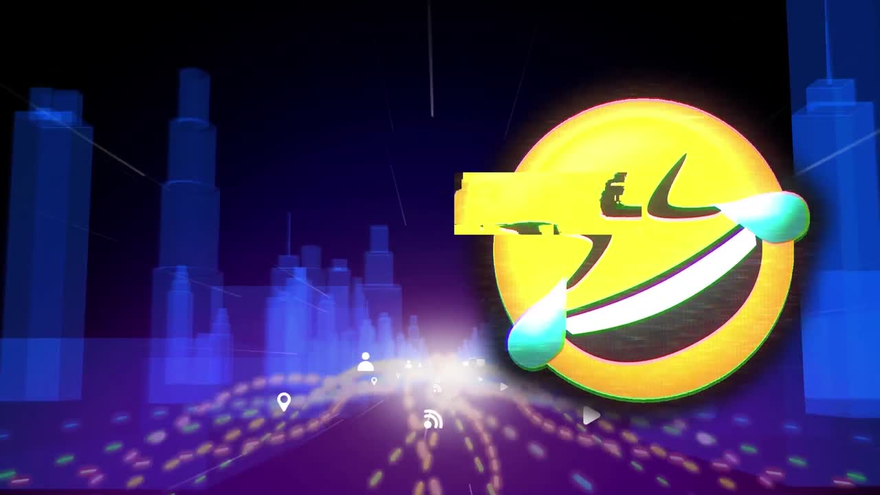 디지털 시티 위에 있는 이모지 아이콘의 애니메이션