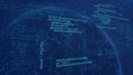 animation of data processing over globe on blue background