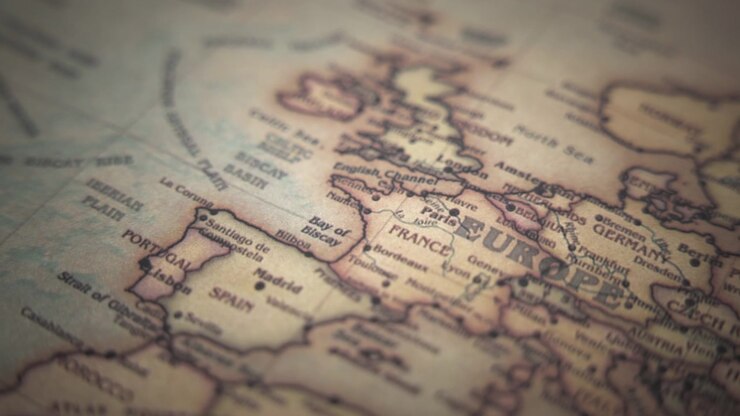 France on a vintage political world map