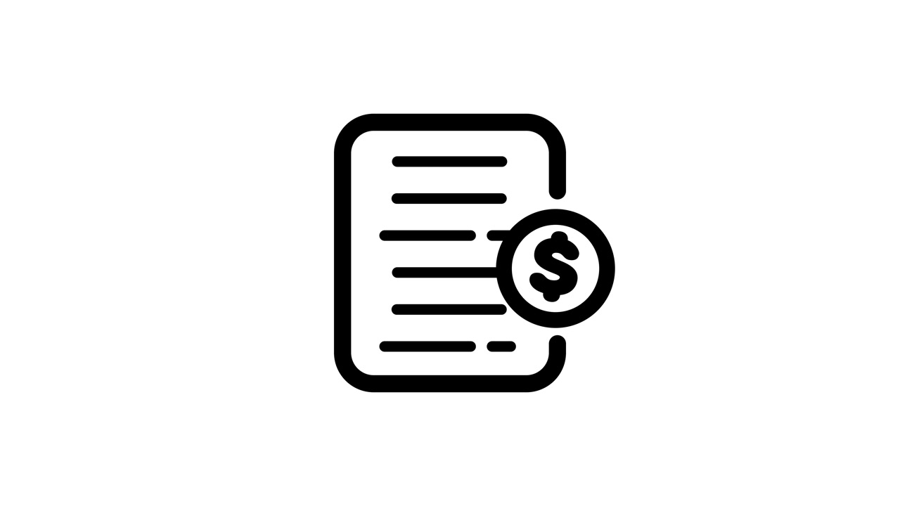 Animazione dell'icona di fattura e documento finanziario isolata su sfondo bianco