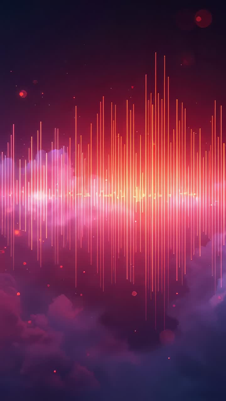 Vertical video: Pulsing waveform responding to audio pulse, shifting from line into bars at nebula