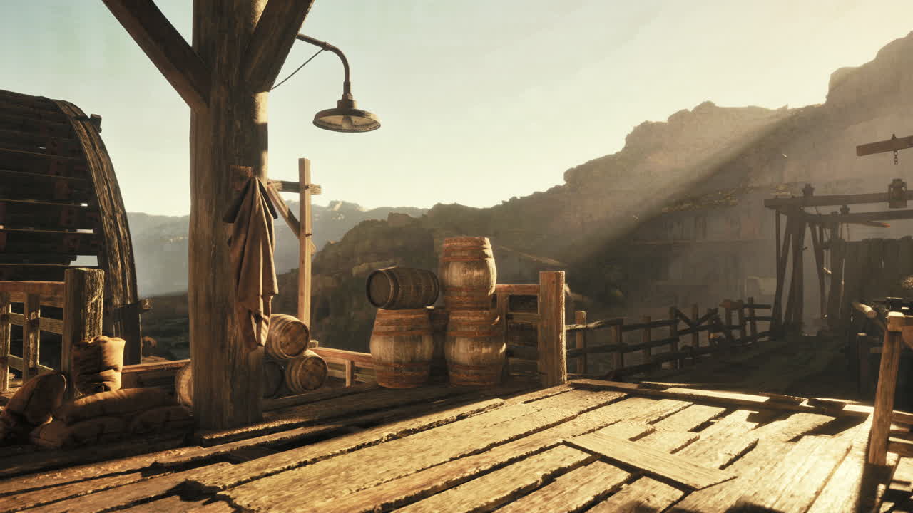 오래된 서부 광산 캠프 장면