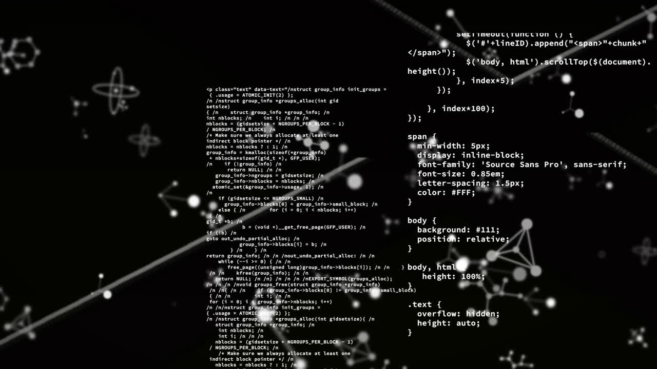 Animation of data processing with moelcules on black background