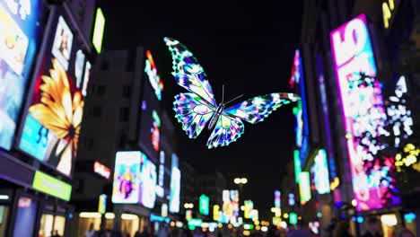 glowing butterfly in a night city