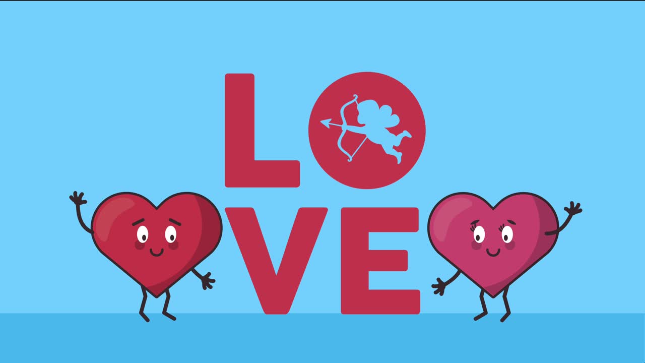 사랑의 단어와 마음의 커플과 함께 행복한 발렌타인 데이 카드