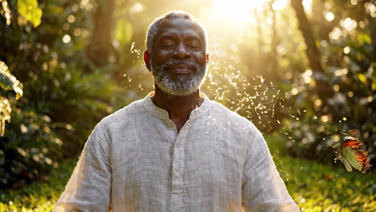 A Tranquil Moment of Meditation Amidst Lush Nature, Embracing Serenity and Inner Peace in the Warm Glow of Sunrise