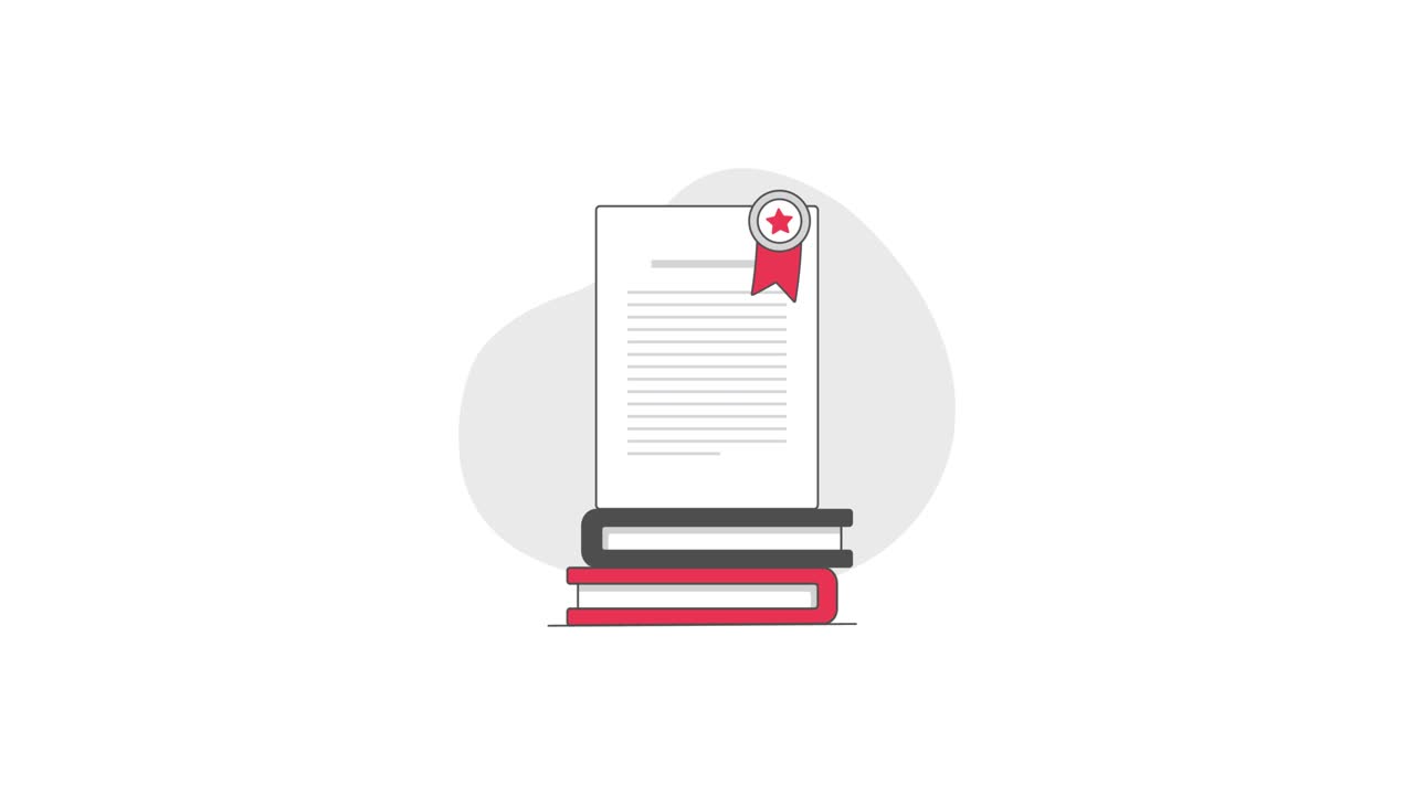 Animated Document with Bookmark on Stack of Books