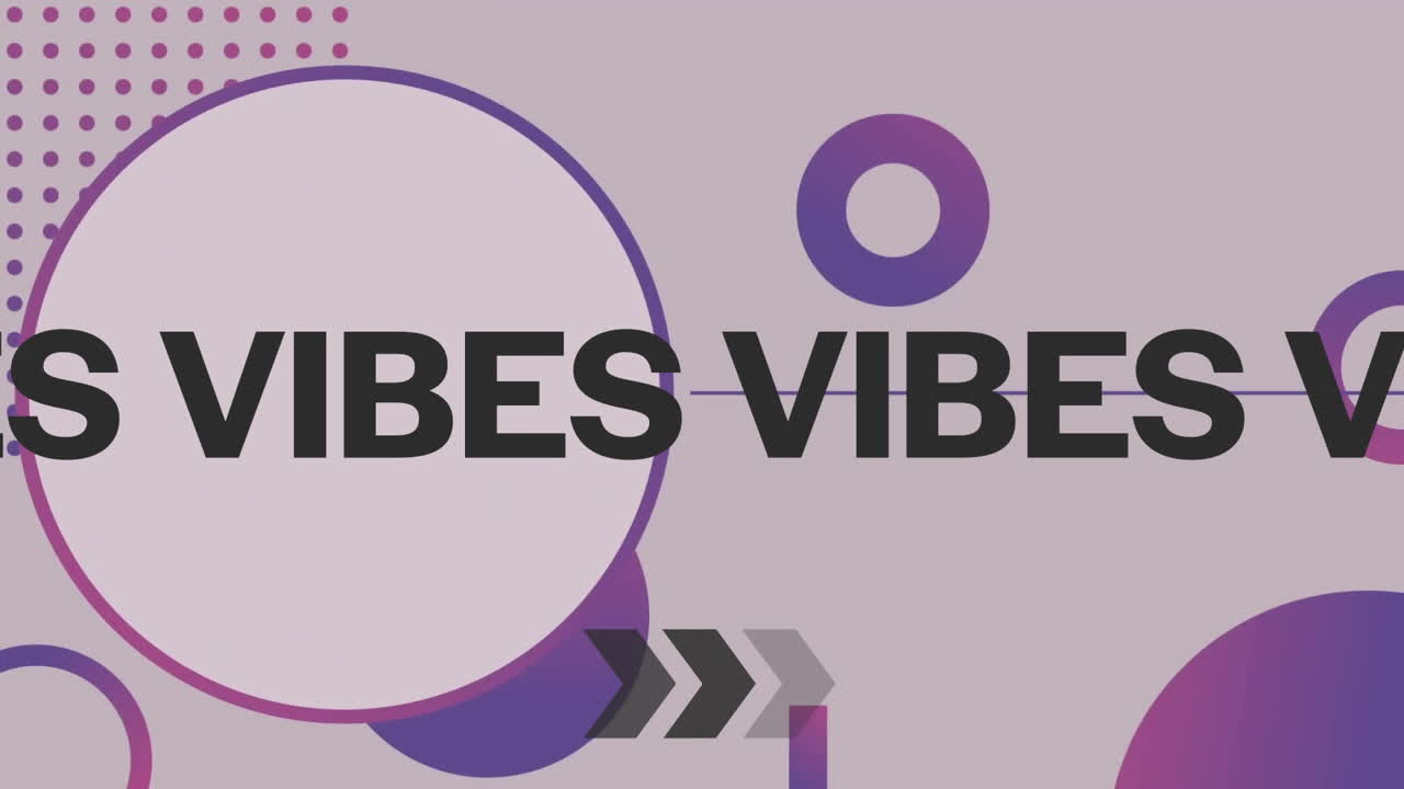 Vibes text animation over geometric shapes in purple and white