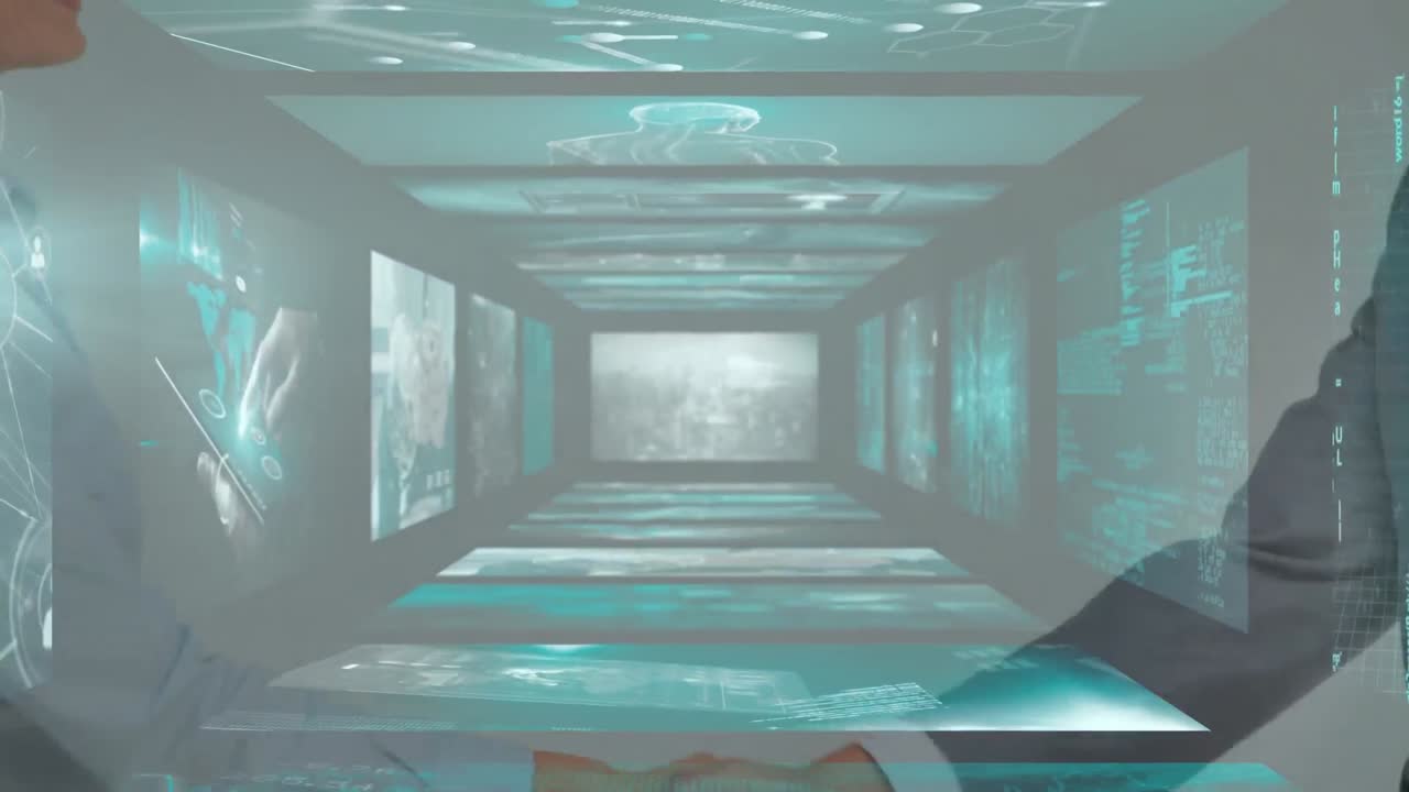 비즈니스맨의 손짓을 통해 움직이는 스크린의 애니메이션