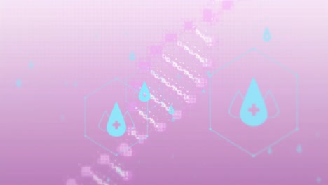 Animation-Von-Symbolen,-DNA-Strang-über-Datenverarbeitung