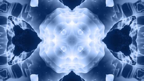 forma abstracta en 3d como una estrella o una flor, estructura simétrica de material de terciopelo azul negro intercalado con pañuelos, formas de cambios cíclicos suaves. fondo mate suave y elegante, animación suave.