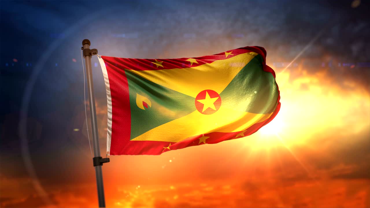 그레나다의 발은 아름다운 해가 뜨는 순환 속도 느린 동작 4k에서 백라이트됩니다.