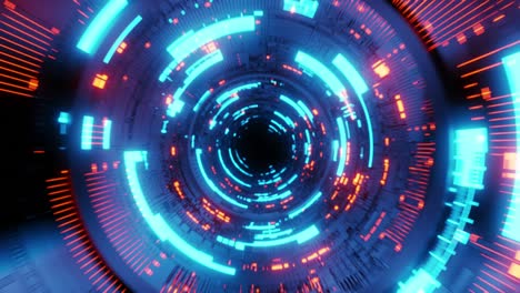 4k seamless loop flying into spaceship tunnel, sci-fi spaceship corridor. futuristic technology abstract seamless vj for tech titles and background.