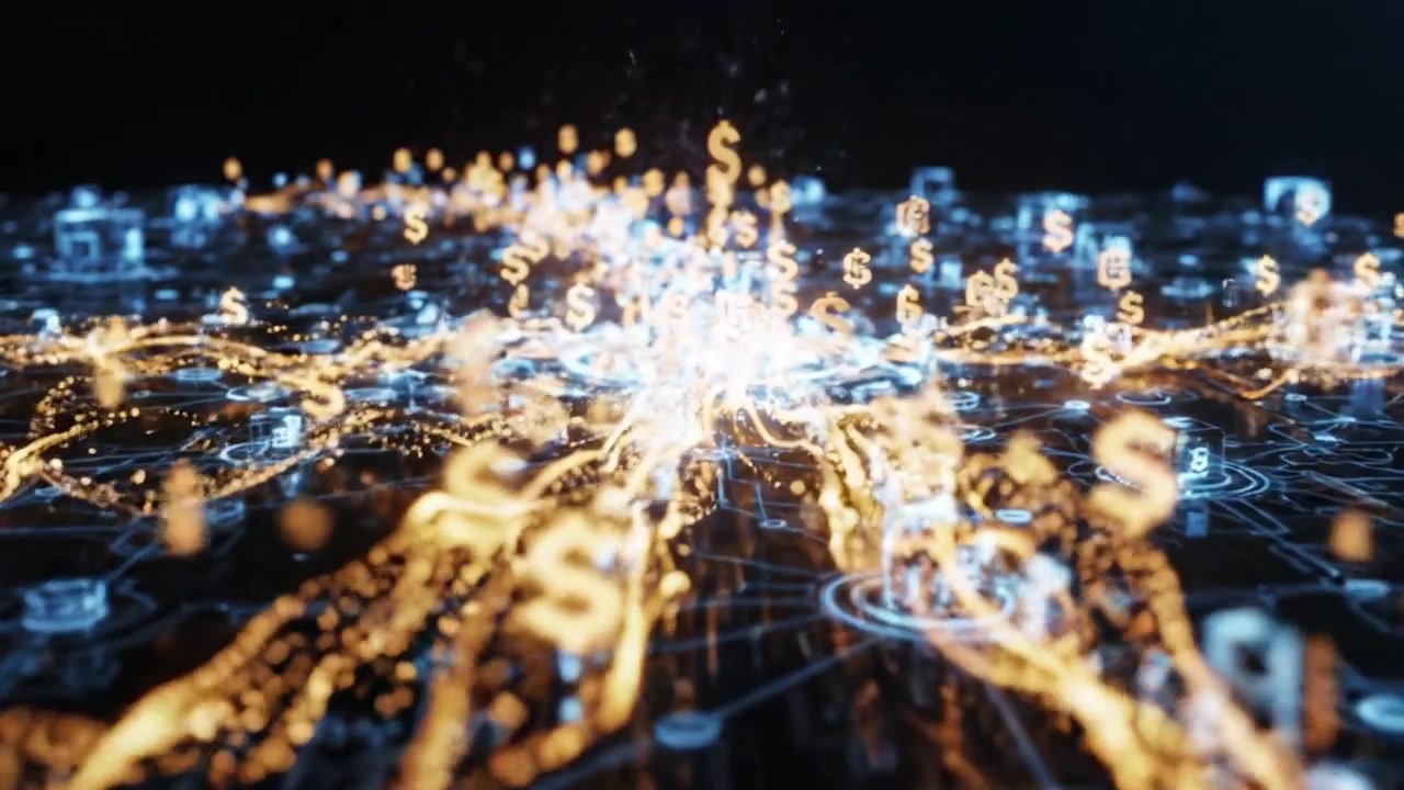 Een digitale horizon: het verkennen van de opkomst van netwerkverbindingen en datastroomvisualisaties in een futuristisch cyberlandschap