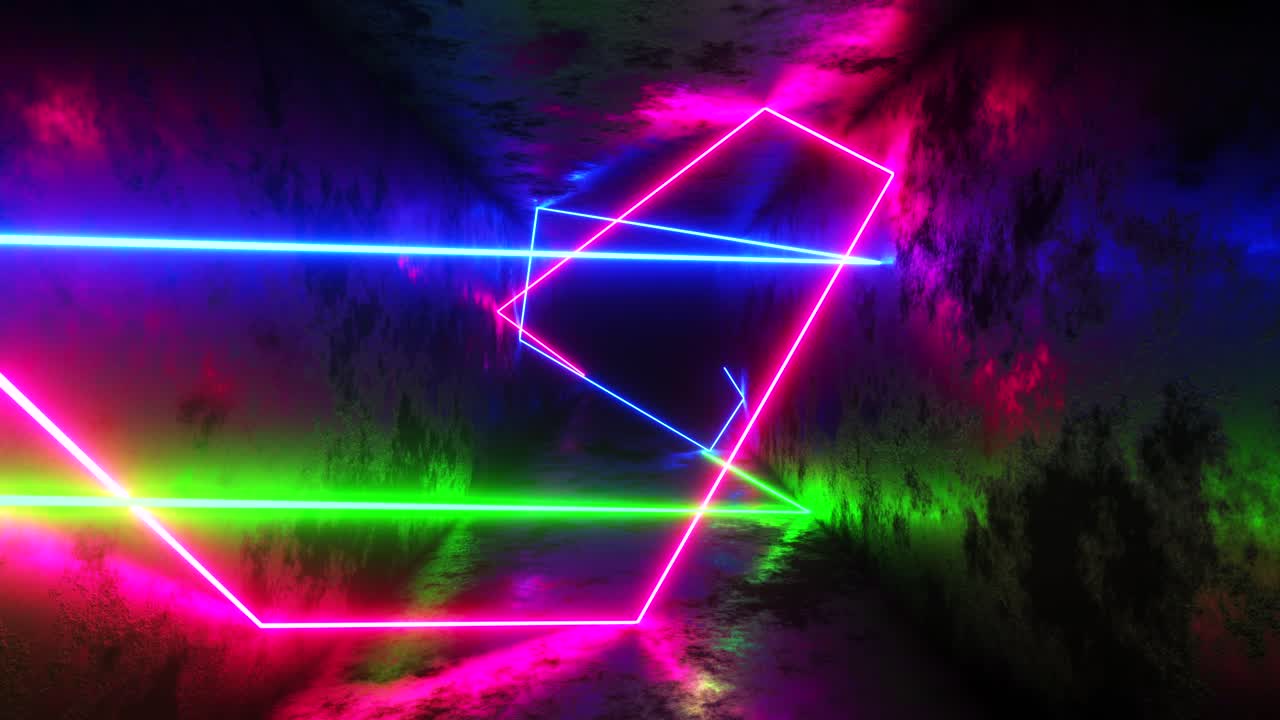 다채로운 레이저가 직사각형 터널에서 움직입니다. 무한 루프 애니메이션