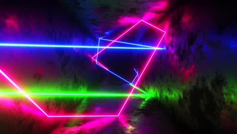 multicolored lasers moving in a rectangular tunnel. infinitely looped animation