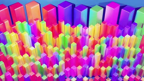infografías abstractas de columnas multicolores en filas, hermoso fondo para transmisión analítica. fondo de bucle brillante con animación suave. matriz de barras adecuadas para temas financieros