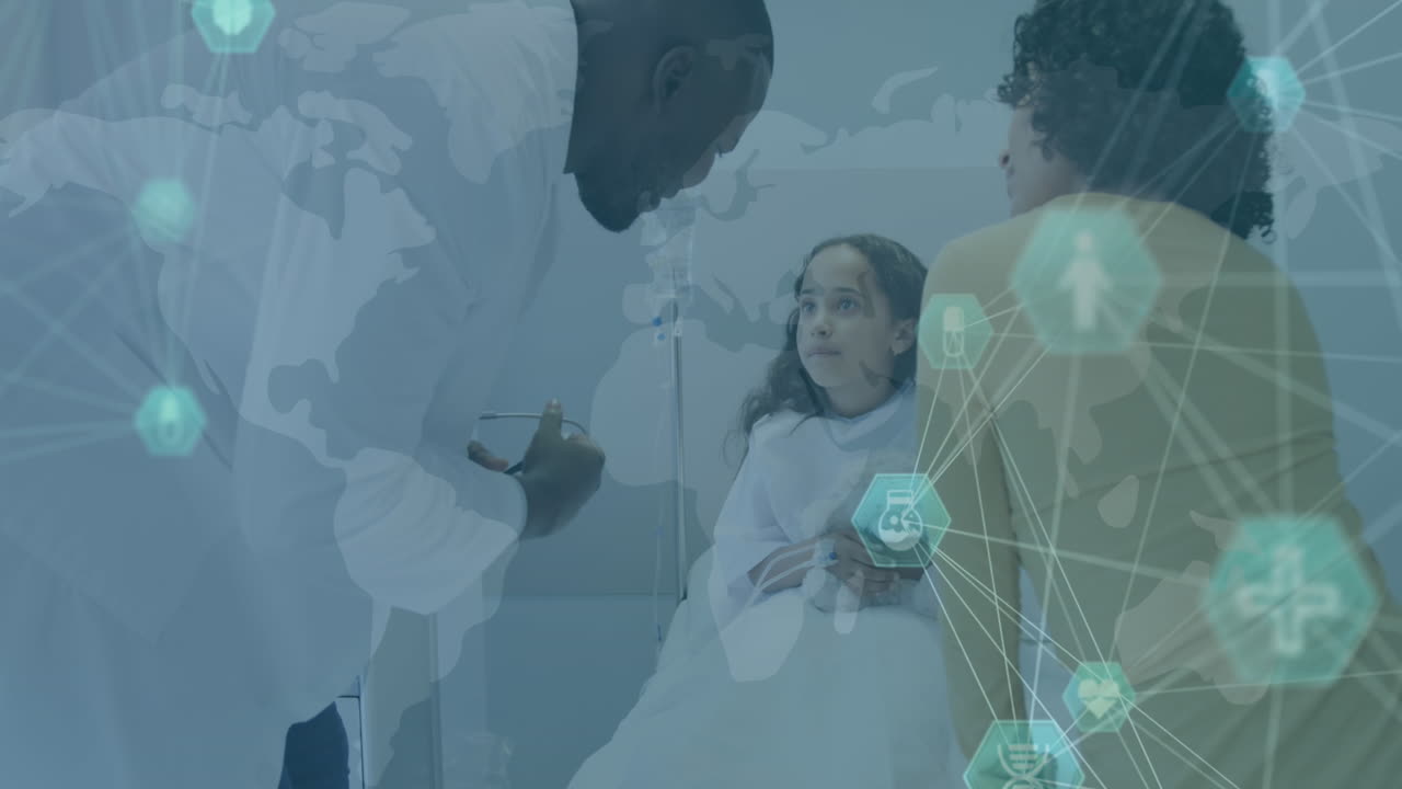 animación del procesamiento de datos médicos sobre un médico afroamericano