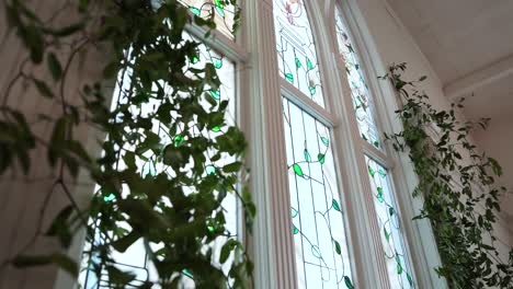 beautiful stained glass windows design, close-up pan down