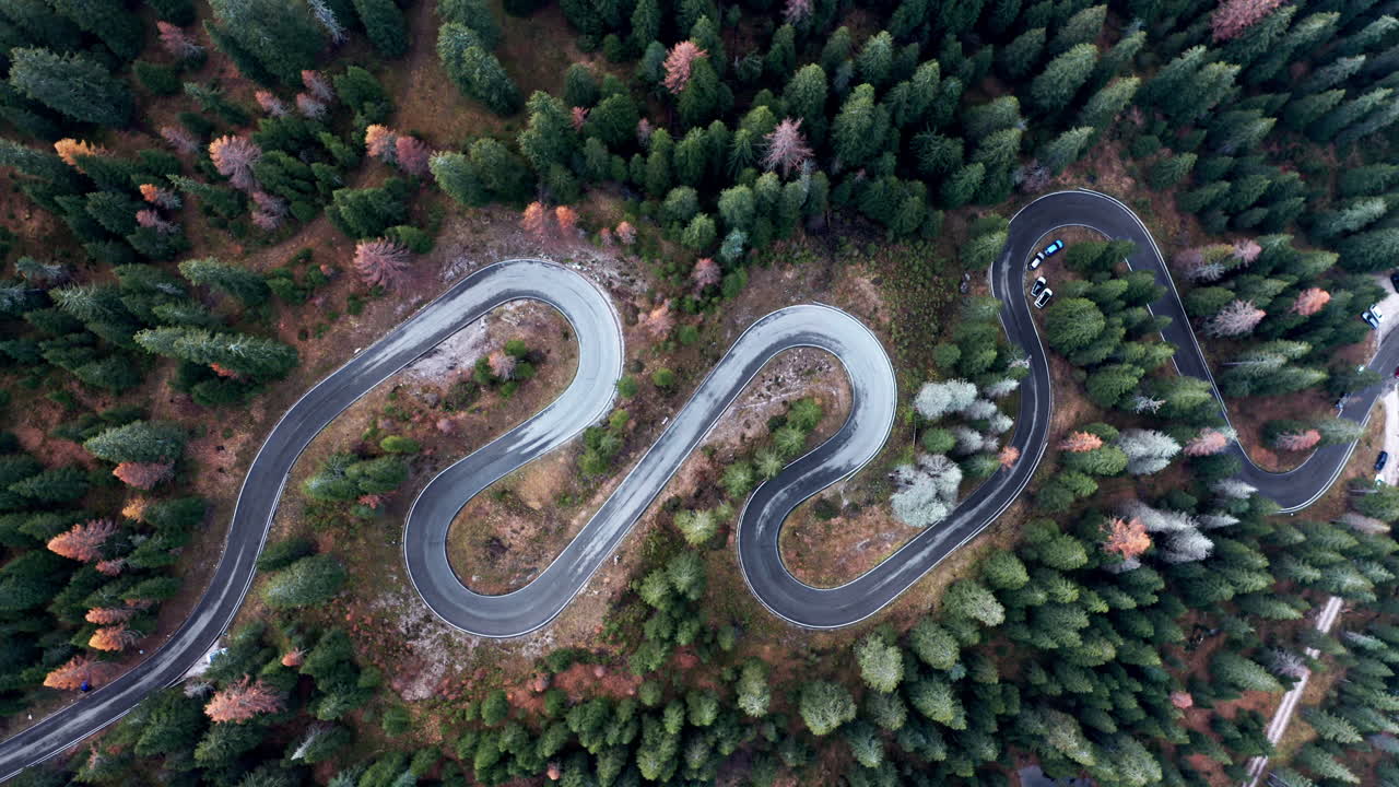 vista aérea de una carretera sinuosa a través de un bosque