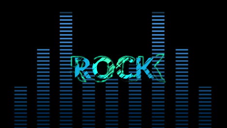 animation of rock text and equalizer on black background