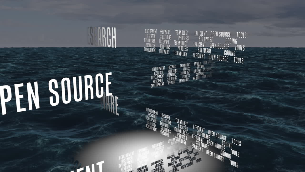 animación de textos tecnológicos en el mar