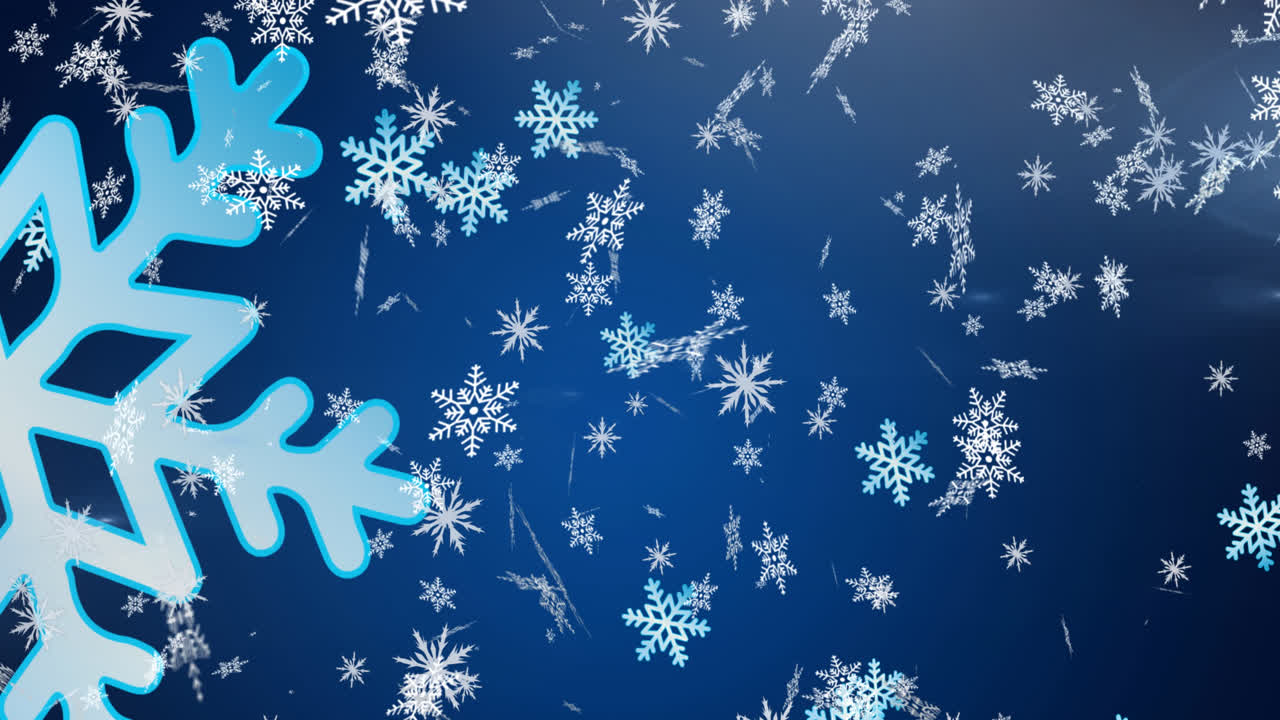 Animation of falling snowflakes on blue background