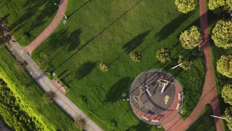 tiro cenital con carro de gente jugando en un parque