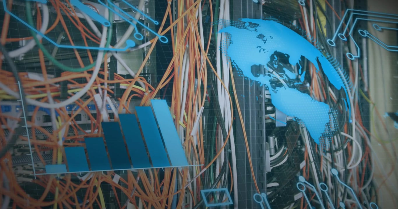 Animation of text with globe and network of connections
