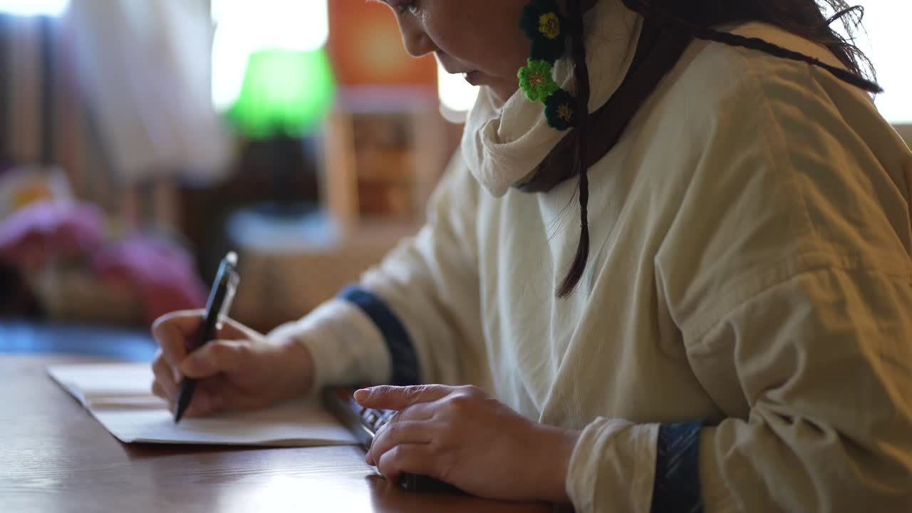 Female using abacus