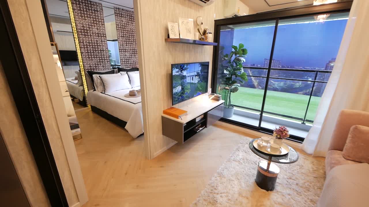 고급스러운 침실 1개 아파트 데코레이션 워크스루