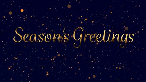 animation of seasons greetings text over glowing lights on dark background