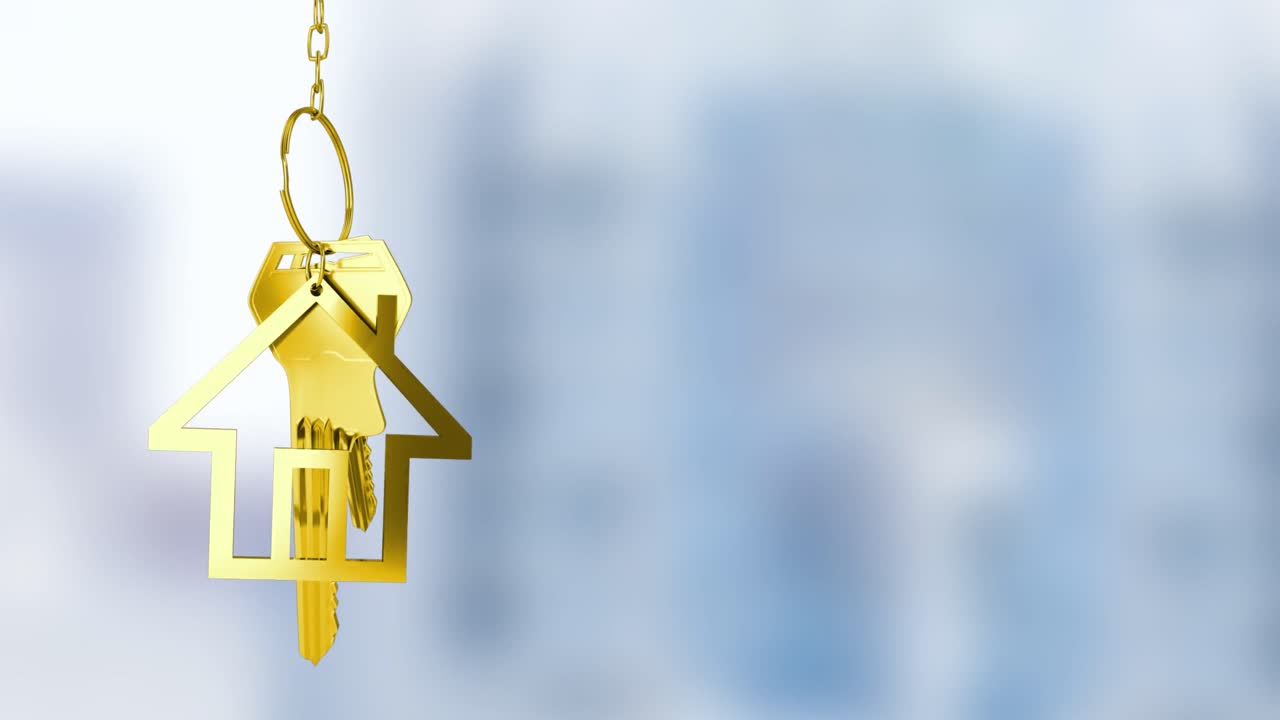 Premium stock video - Animation of hanging golden house keys against ...