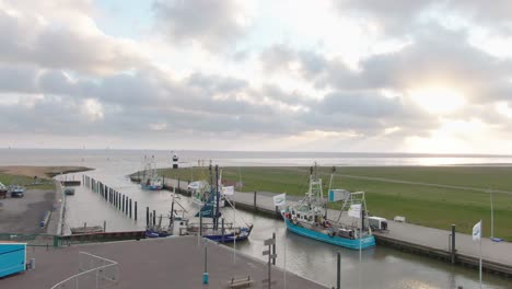 Aerial-Drone-Shot-of-small-port-next-to