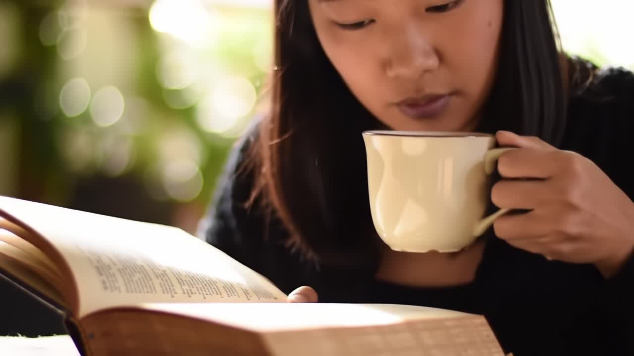 Absorto na leitura: um leitor reflexivo aprecia um livro enquanto toma chá, capturando momentos de reflexão e serenidade em um ambiente aconchegante