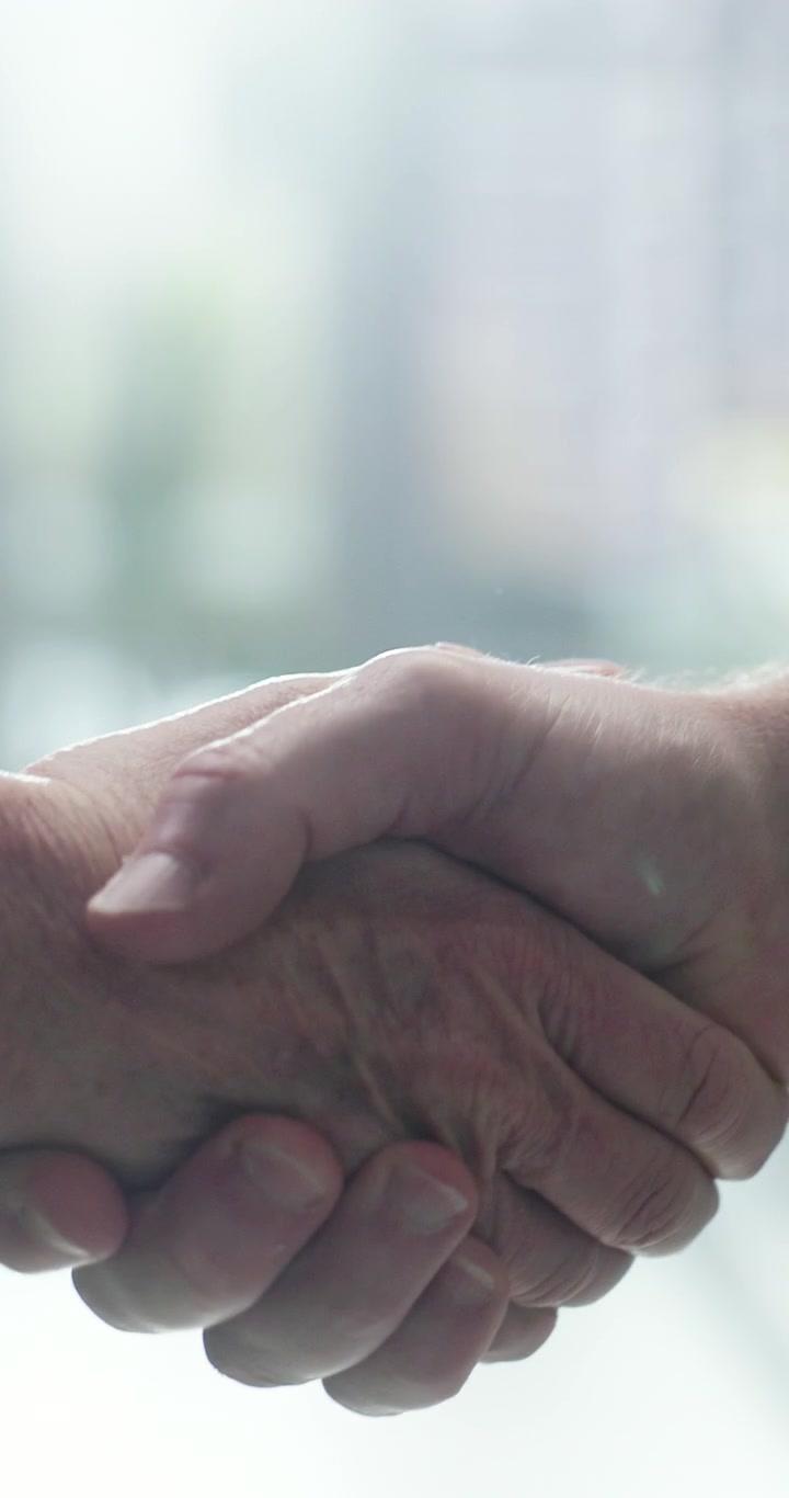 Due professionisti d'affari che si stringono la mano in ufficio.