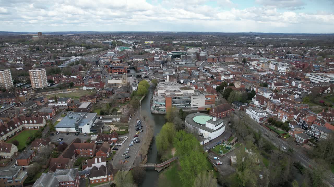 Guildford town centre Surrey UK drone aerial footage 2022