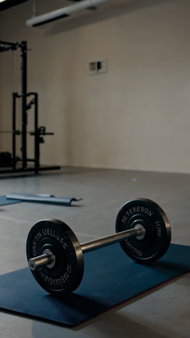 Modern Gym Interior with Weights and Equipment