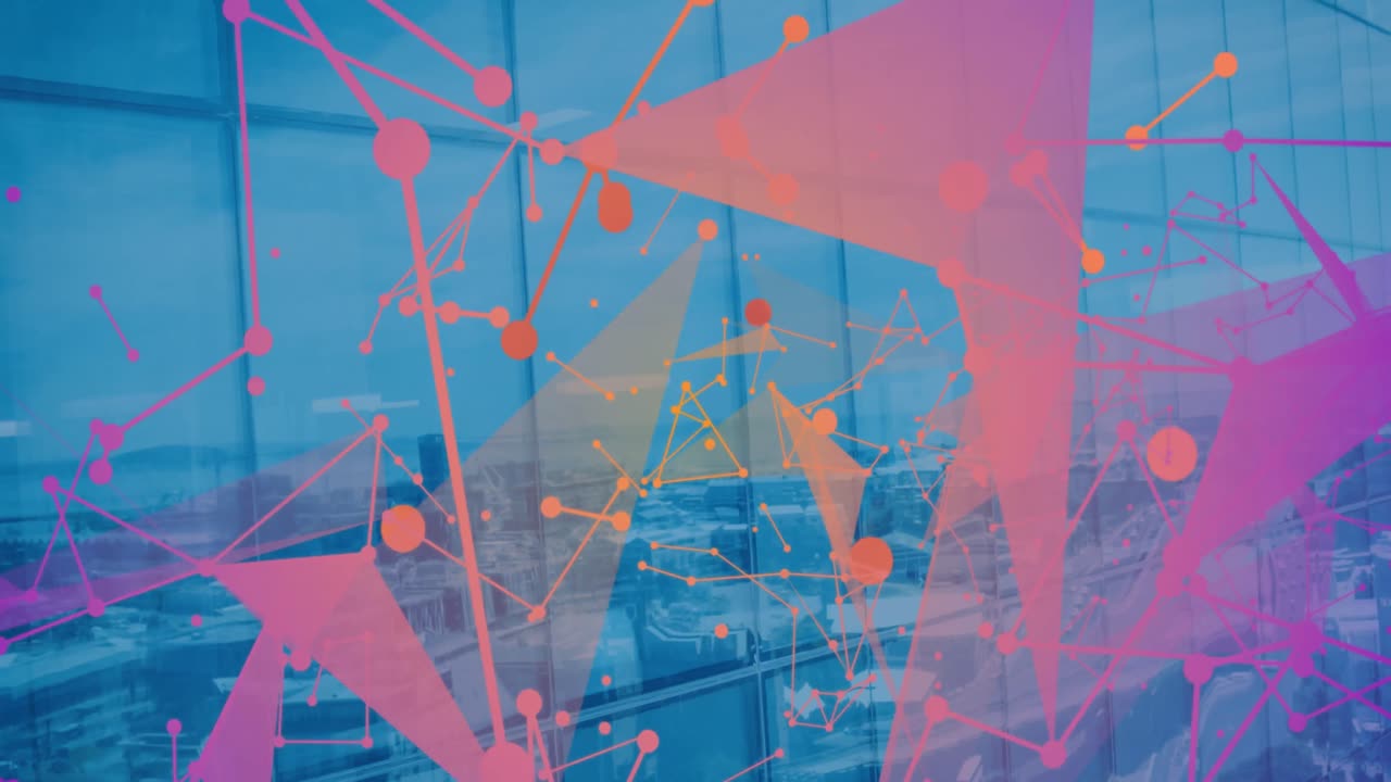 animación de la red de conexiones sobre el paisaje urbano