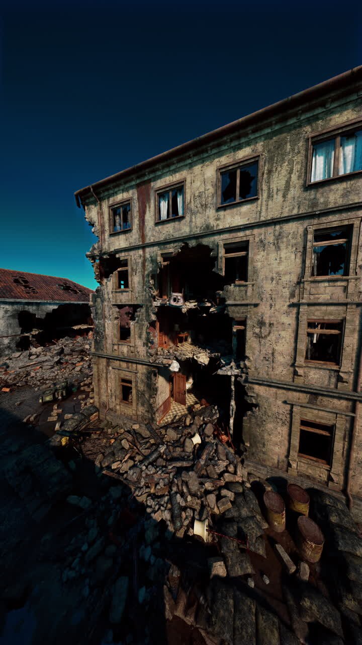 Edifício em ruínas em um mundo pós-apocalíptico