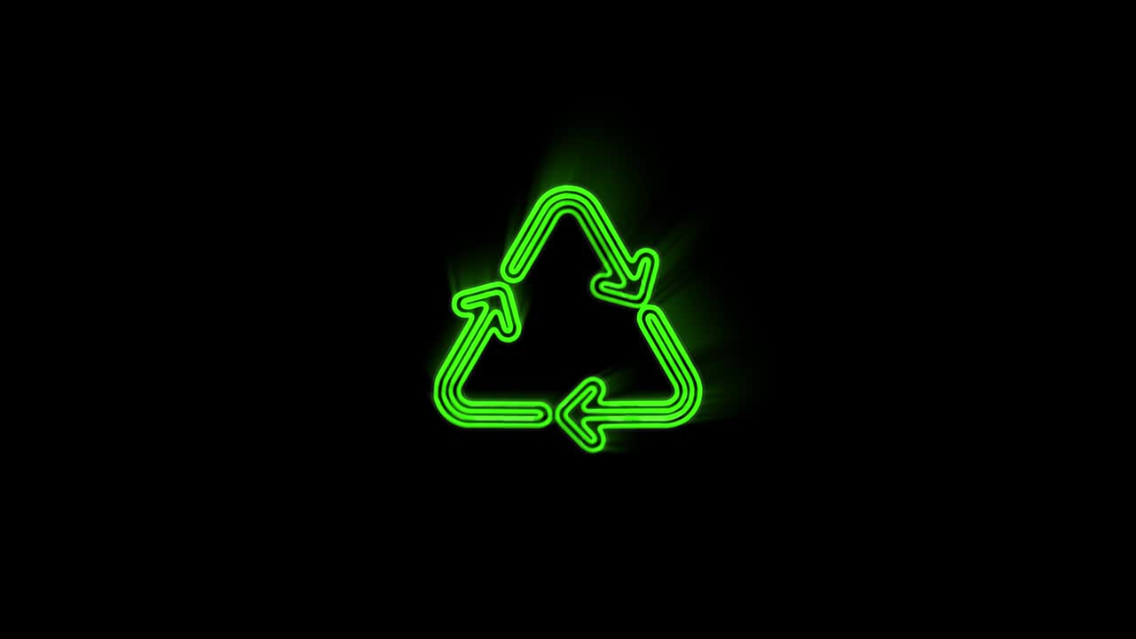 el reciclaje en el letrero de neón. publicidad brillante de la noche. gráficos en movimiento.