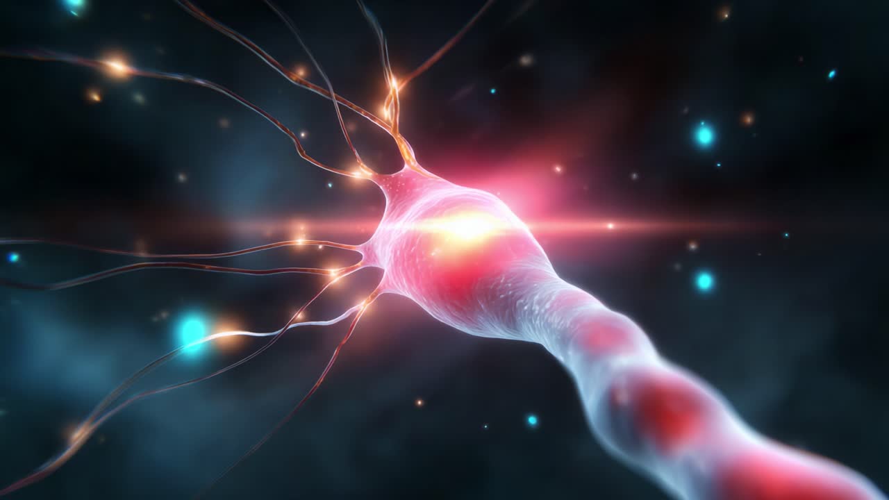 A Stunning Visualization of a Neuron in Action, Showcasing the Intricate Structure of Dendrites and Axon, Highlighting the Fascinating Process of Neural Communication through Synaptic Connections