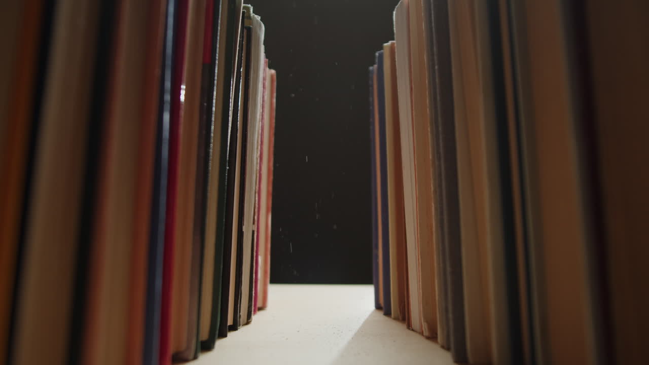 Bookshelf with light shining through