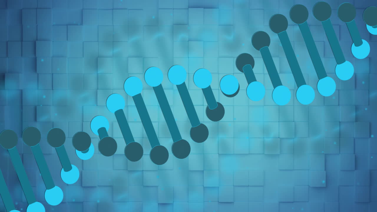 animación de cadena de adn sobre un fondo geométrico azul