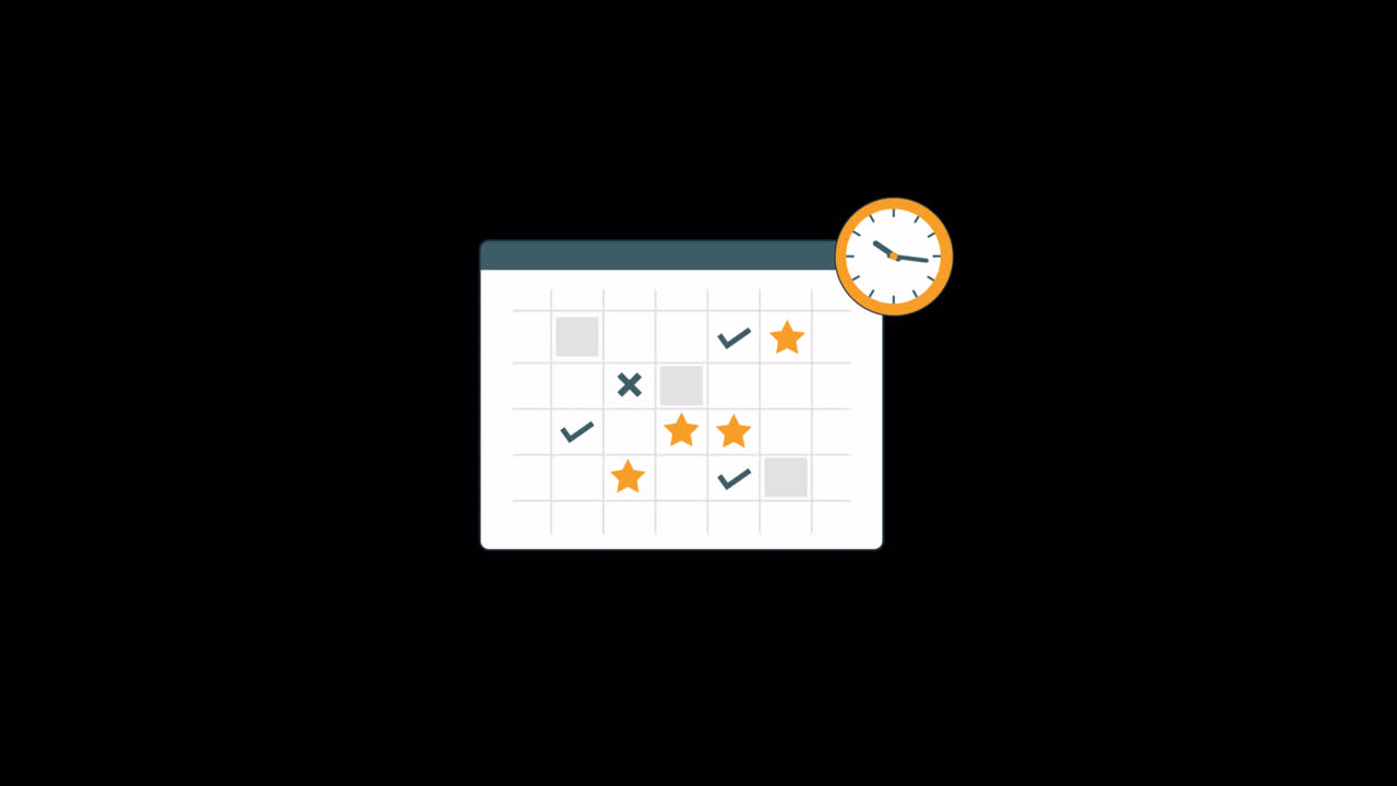 Animated Calendar with Clock Showing Scheduling and Time Management