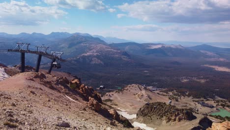 gimbal wide panning shot of the gondola at the summit of mammoth mountain in california