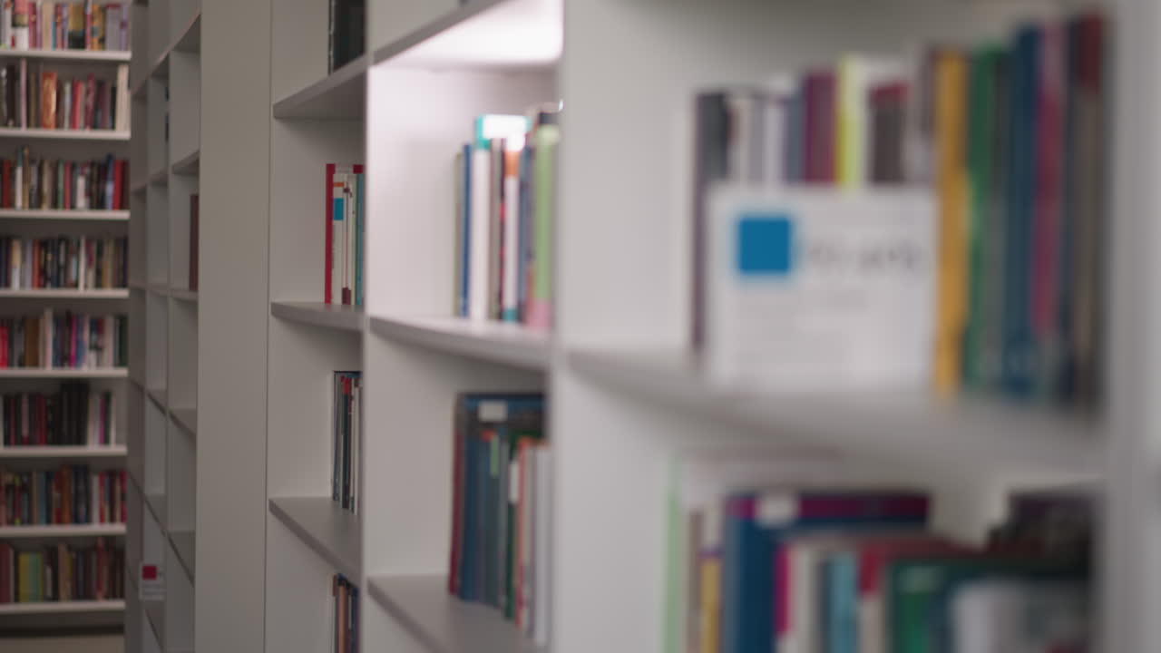 almacenamiento público de literatura con varios libros. estantes llenos de literatura educativa para estudiantes universitarios. dedicación a la adquisición de conocimientos