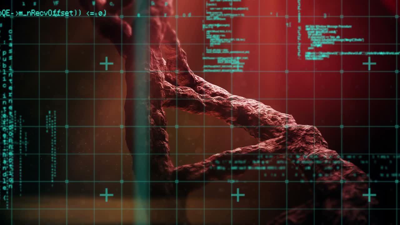Animazione dell'elaborazione dati su filamento di DNA in rotazione