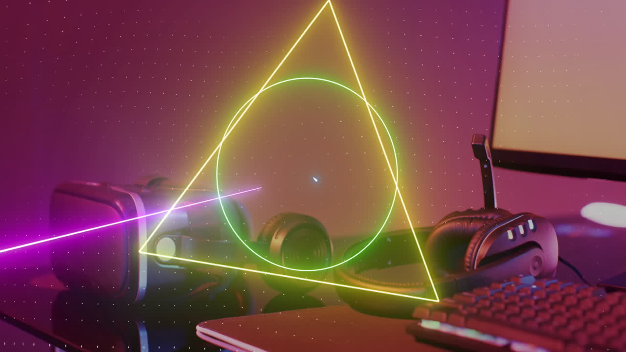animación de formas de neón sobre equipos informáticos de videojuegos