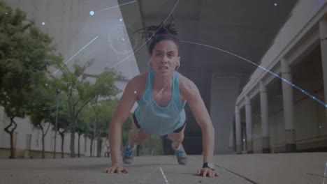 animación de la red de conexiones sobre mujeres que hacen ejercicio al aire libre
